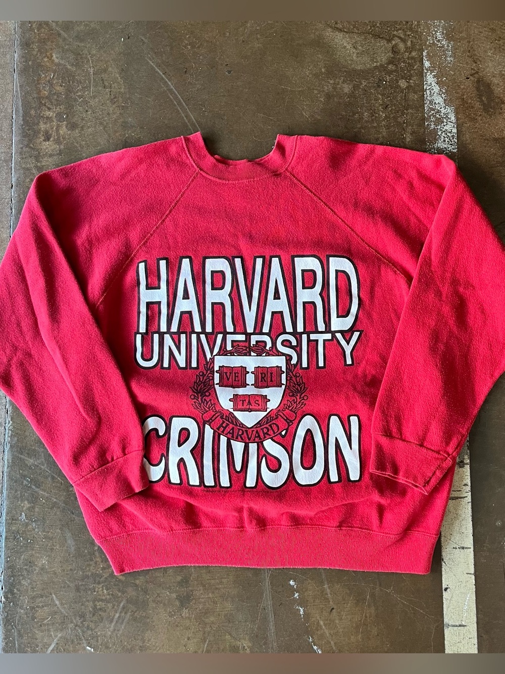 Vintage 80s Harvard University Raglan Cut Crimson Collegiate Sweatshirt Large L